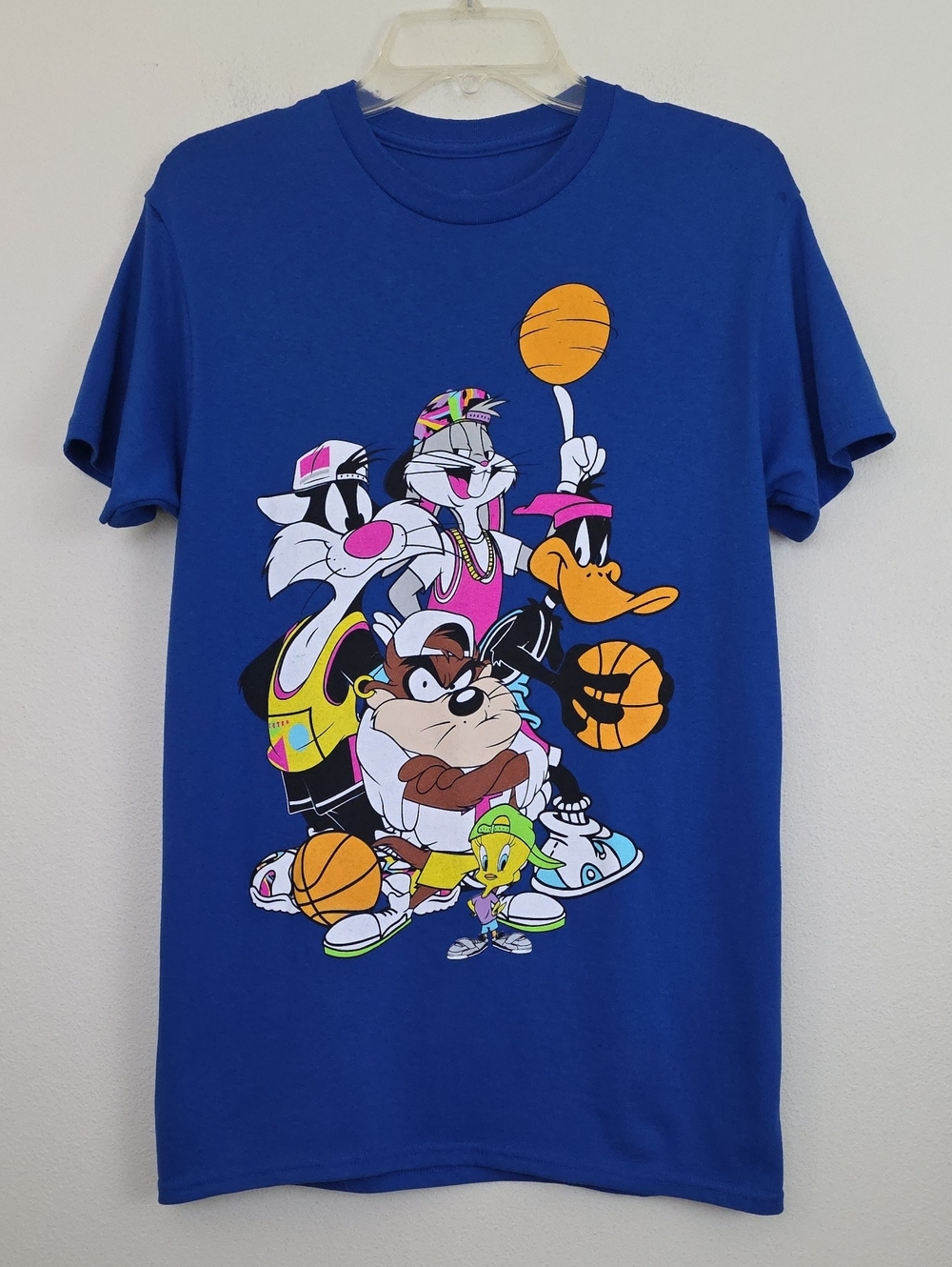 Looney Tunes Blue Basketball Graphic Short Sleeve 100% Cotton T-Shirt S